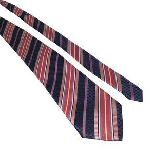 Vintage Brand Q 58 Inch 3.5 Inch Wide Silk Mens Striped Necktie Pink Red Blue